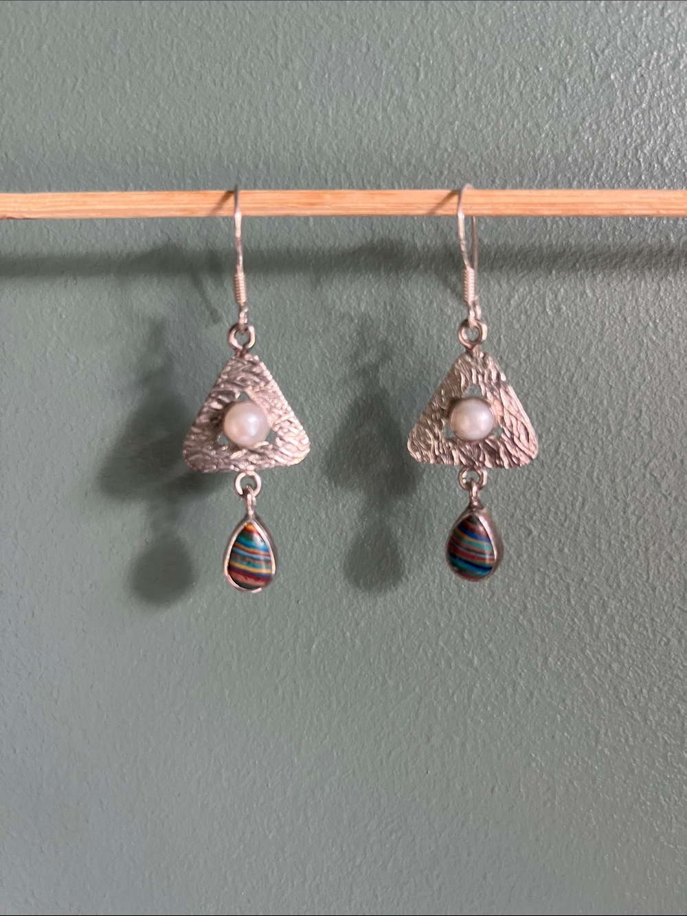 Sterling Silver Pearl and Multicolor Teardrop Dangle Earrings